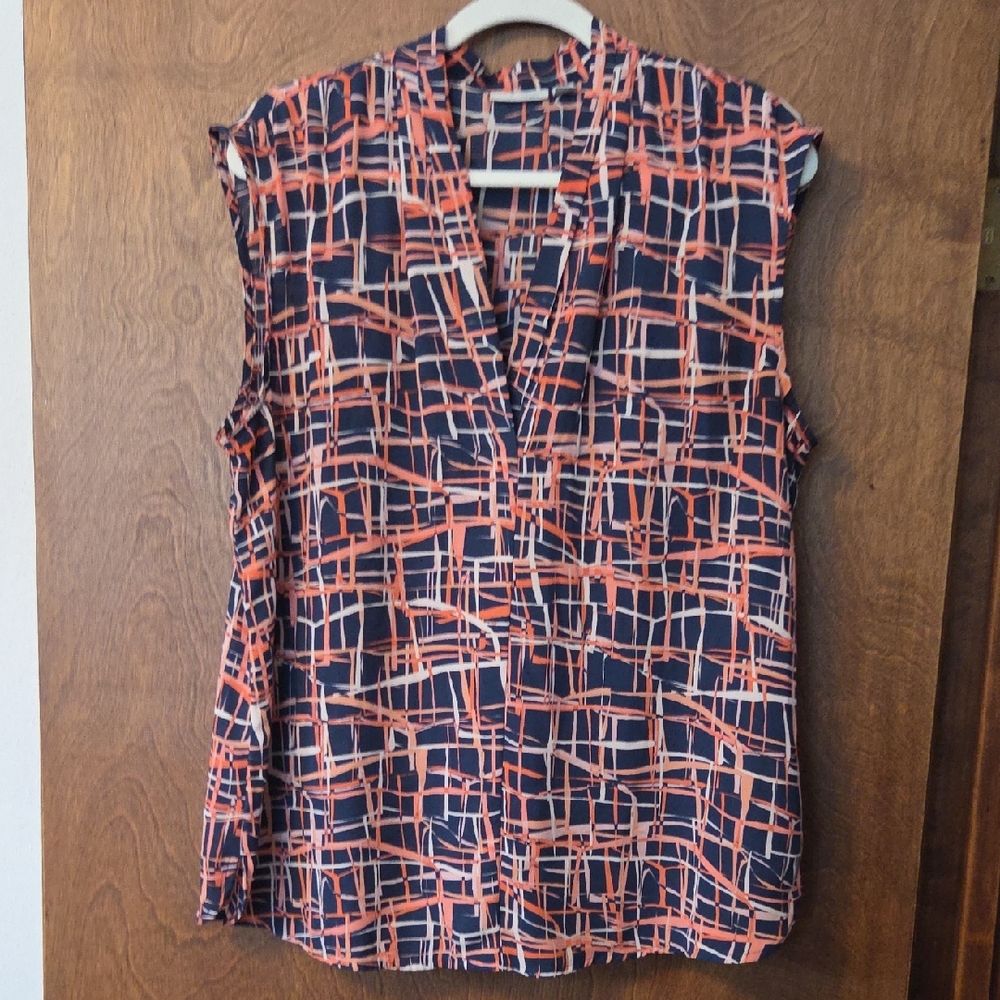 Halogen Navy and Coral Geometric Blouse